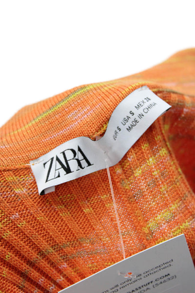 Zara Women Striped Orange Cotton Pants Fall Size S