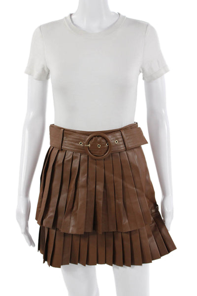Zara Womens Pleated Mini Skirt Brown Polyurethane Size 5
