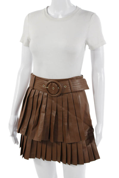 Zara Womens Pleated Mini Skirt Brown Polyurethane Size 5