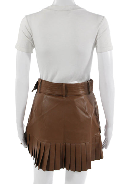 Zara Womens Pleated Mini Skirt Brown Polyurethane Size 5