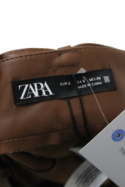 Zara Womens Pleated Mini Skirt Brown Polyurethane Size 5