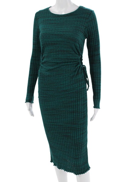 Zara Women Bodycon Sweater Dress Green Striped Crewneck Longsleeve Size M
