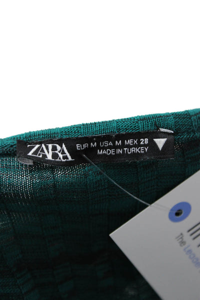 Zara Women Bodycon Sweater Dress Green Striped Crewneck Longsleeve Size M