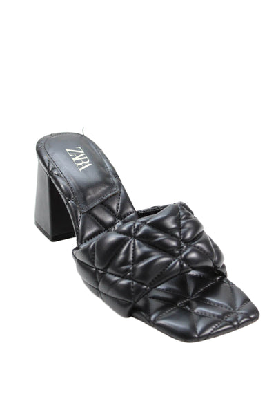 Zara Womens Quilted Detail Square Toe Heels Black Size 9