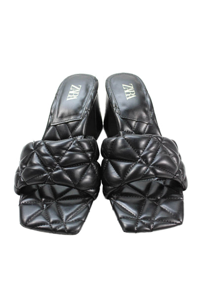 Zara Womens Quilted Detail Square Toe Heels Black Size 9