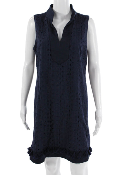Eliza J Womens Dark Blue Cotton Sleeveless V-Neck Shift Dress Size 12