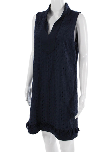 Eliza J Womens Dark Blue Cotton Sleeveless V-Neck Shift Dress Size 12