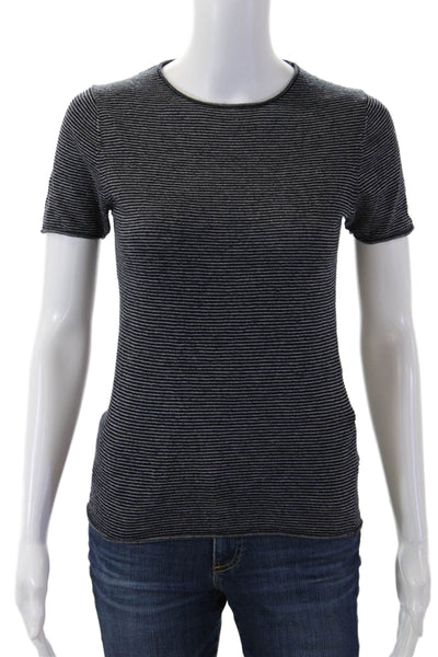 Zara Knit Women Black Striped Jersey Crew Neck Short Sleeve T-Shirt Size S