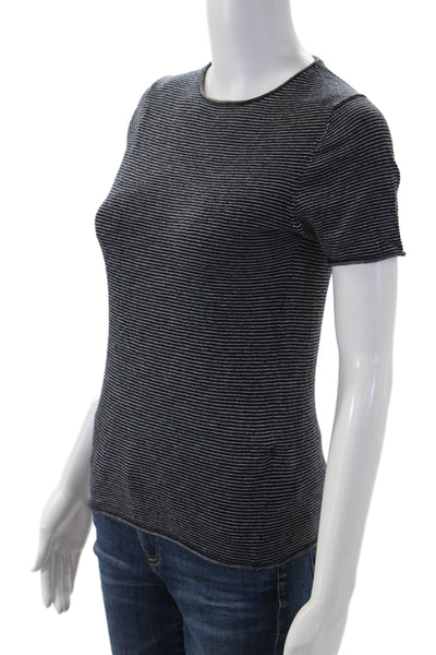 Zara Knit Women Black Striped Jersey Crew Neck Short Sleeve T-Shirt Size S