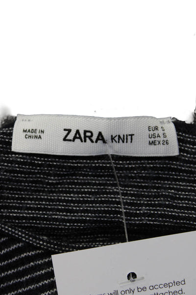Zara Knit Women Black Striped Jersey Crew Neck Short Sleeve T-Shirt Size S
