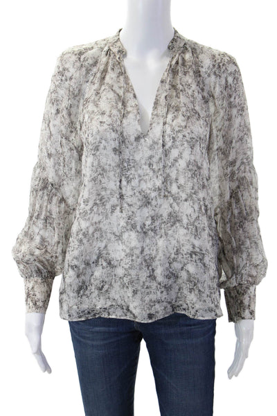 Intermix Womens Tunic Blouse Gray Silk V-Neck Long Sleeve Drawstring Size PP