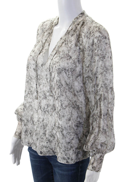 Intermix Womens Tunic Blouse Gray Silk V-Neck Long Sleeve Drawstring Size PP