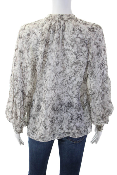 Intermix Womens Tunic Blouse Gray Silk V-Neck Long Sleeve Drawstring Size PP