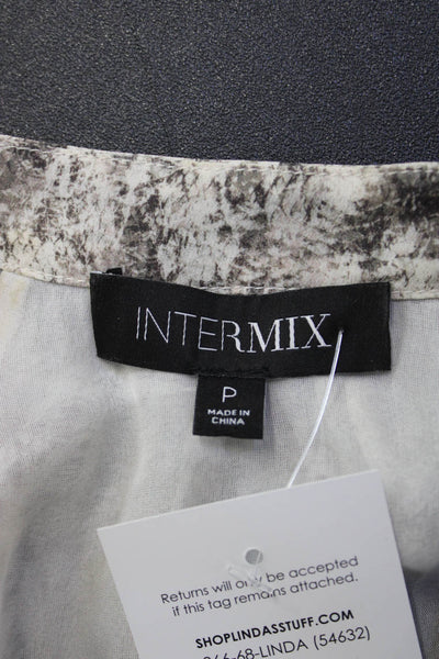 Intermix Womens Tunic Blouse Gray Silk V-Neck Long Sleeve Drawstring Size PP