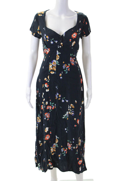 Corey Lynn Calter Women Dark Blue Floral Maxi Sundress Short Sleeve Size XS