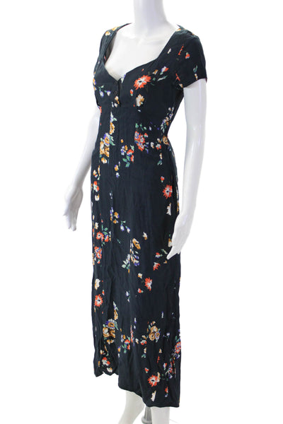 Corey Lynn Calter Women Dark Blue Floral Maxi Sundress Short Sleeve Size XS