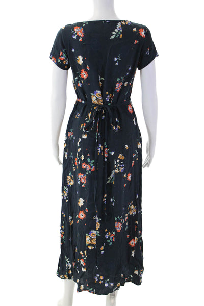 Corey Lynn Calter Women Dark Blue Floral Maxi Sundress Short Sleeve Size XS