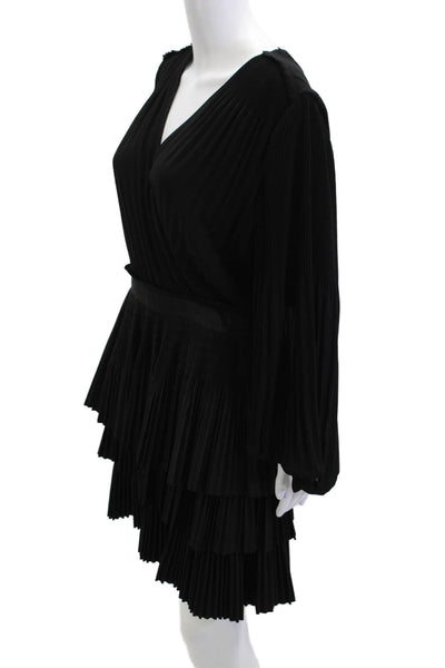 Claudie Pierlot Women Black Wrap Mini Dress Long Sleeve V-Neck Size 42