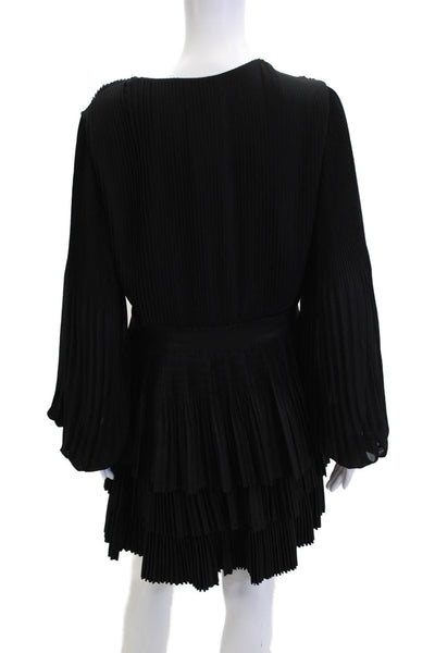 Claudie Pierlot Women Black Wrap Mini Dress Long Sleeve V-Neck Size 42