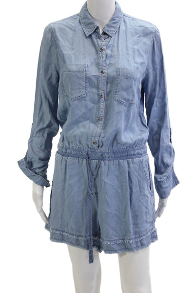 Pure Navy Women Light Blue Long Sleeve Collared Jumpsuit Size M