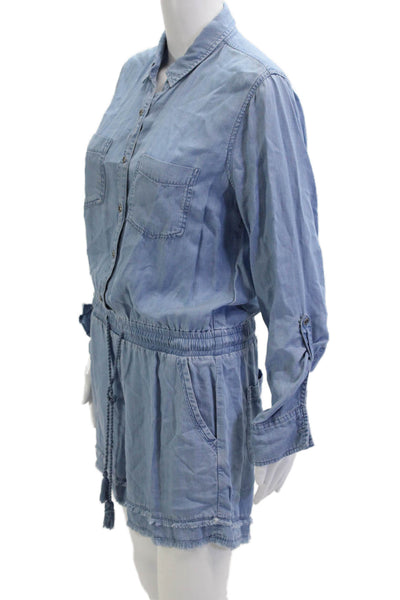 Pure Navy Women Light Blue Long Sleeve Collared Jumpsuit Size M