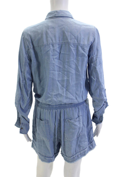 Pure Navy Women Light Blue Long Sleeve Collared Jumpsuit Size M