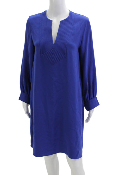 Carolina Herrera Womens Shift Dress Blue V-Neck Long Sleeve Size S