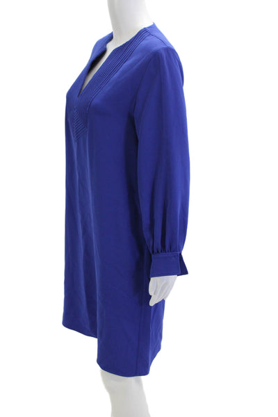 Carolina Herrera Womens Shift Dress Blue V-Neck Long Sleeve Size S
