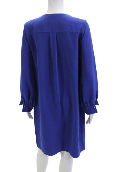 Carolina Herrera Womens Shift Dress Blue V-Neck Long Sleeve Size S