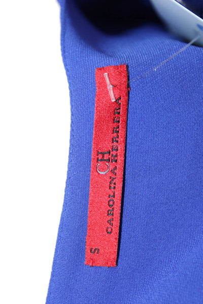 Carolina Herrera Womens Shift Dress Blue V-Neck Long Sleeve Size S