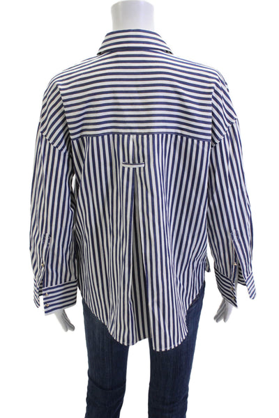 Zara Womens Collared Striped Button-Up Long Sleeve Blue Polyester Cotton Size S
