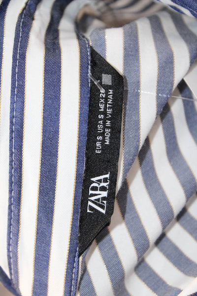 Zara Womens Collared Striped Button-Up Long Sleeve Blue Polyester Cotton Size S