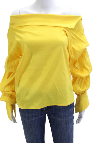 Mara Montauti Women Yellow Long Sleeve Polyester Blouse Solid Size S