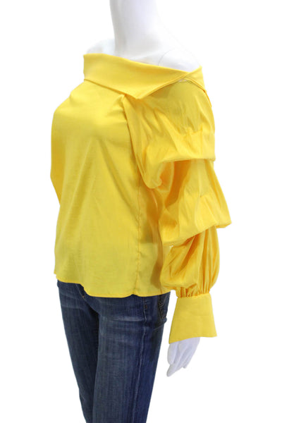 Mara Montauti Women Yellow Long Sleeve Polyester Blouse Solid Size S