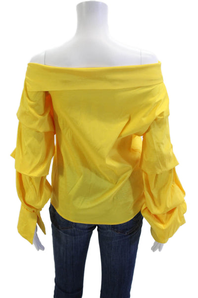 Mara Montauti Women Yellow Long Sleeve Polyester Blouse Solid Size S
