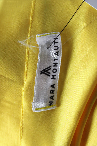 Mara Montauti Women Yellow Long Sleeve Polyester Blouse Solid Size S