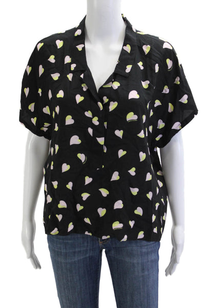 Bimba Y Lola Womens Collared Black Viscose Heart Button-Up Blouse Size S
