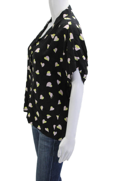 Bimba Y Lola Womens Collared Black Viscose Heart Button-Up Blouse Size S
