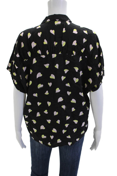 Bimba Y Lola Womens Collared Black Viscose Heart Button-Up Blouse Size S