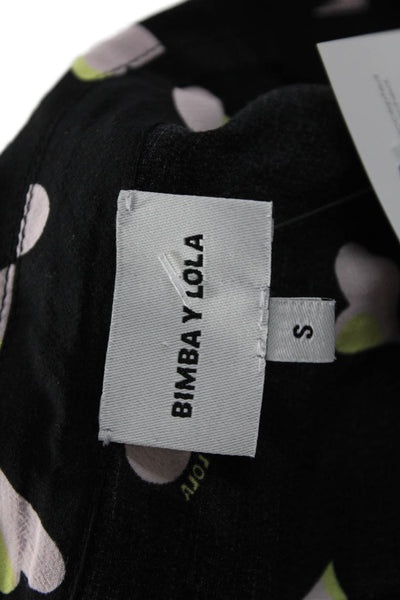 Bimba Y Lola Womens Collared Black Viscose Heart Button-Up Blouse Size S