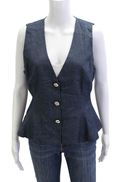 Zara Women Sleeveless V Neck Vest Dark Blue Size L