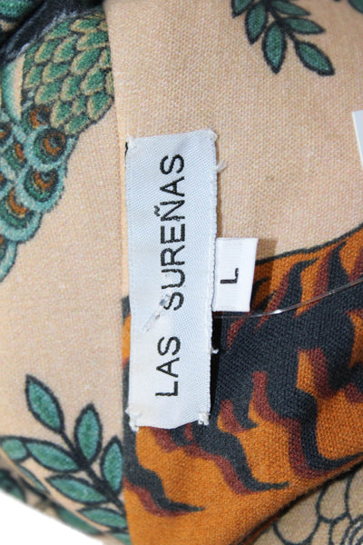 Las Surenas Womens Linen Floral One Button Long Sleeve Lined Blazer Tan Size L
