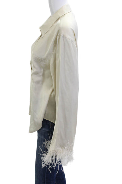 L'Academie Women Beige Collared Button Up Blouse Long Sleeve Polyester Size M