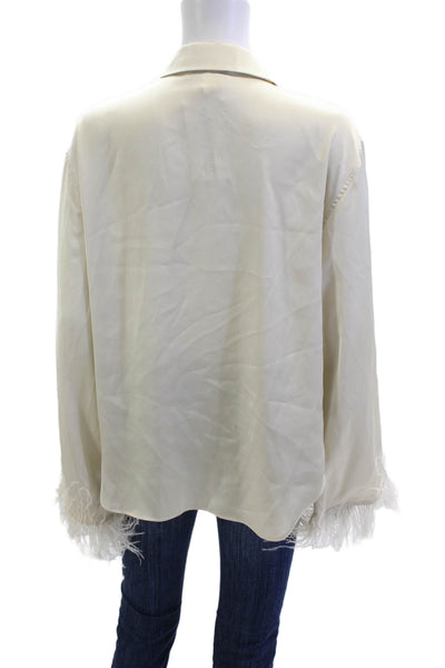 L'Academie Women Beige Collared Button Up Blouse Long Sleeve Polyester Size M