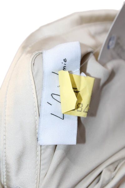 L'Academie Women Beige Collared Button Up Blouse Long Sleeve Polyester Size M