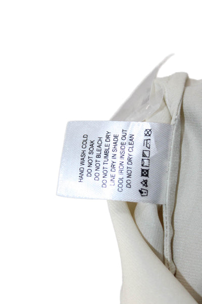 L'Academie Women Beige Collared Button Up Blouse Long Sleeve Polyester Size M