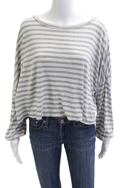 Honeydew Women Gray Striped Jersey Long Sleeve Tee Round Neck Size L
