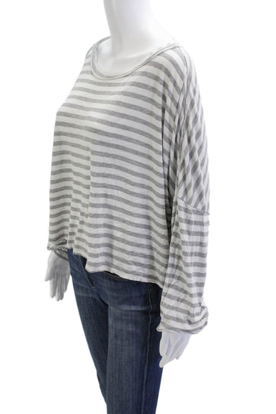 Honeydew Women Gray Striped Jersey Long Sleeve Tee Round Neck Size L