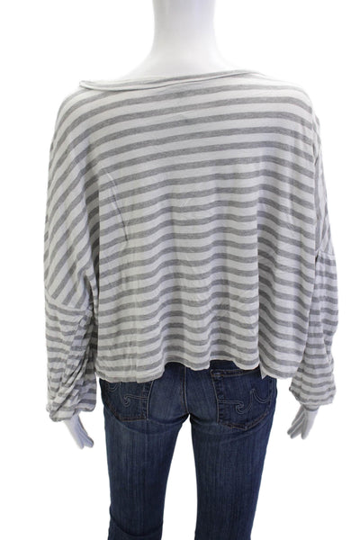 Honeydew Women Gray Striped Jersey Long Sleeve Tee Round Neck Size L