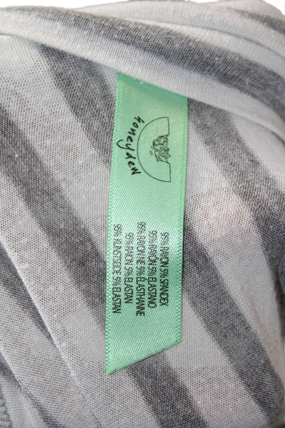 Honeydew Women Gray Striped Jersey Long Sleeve Tee Round Neck Size L
